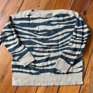 Loft Zebra Print Boatneck Wool Blend Pull Over Sweater Size Small​​